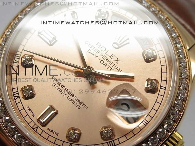 DayDate RG 36mm Rose Gold Dial Diamond Bezel On Leather Strap