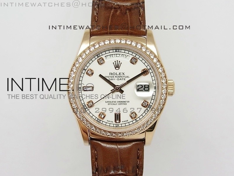 DayDate RG 36mm White Dial Diamond Bezel On Leather Strap