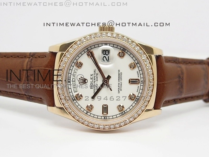 DayDate RG 36mm White Dial Diamond Bezel On Leather Strap