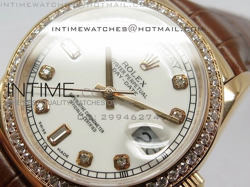 DayDate RG 36mm White Dial Diamond Bezel On Leather Strap