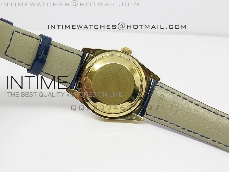 DayDate YG 36mm Blue Dial Diamond Bezel On Leather Strap
