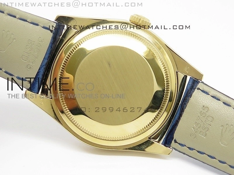 DayDate YG 36mm Blue Dial Diamond Bezel On Leather Strap