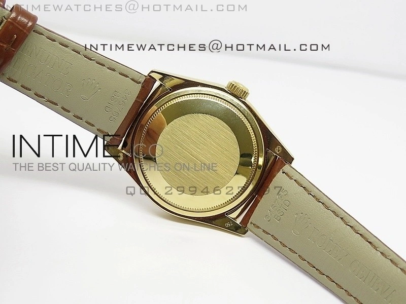 DayDate YG 36mm Gold Dial Diamond Bezel On Leather Strap