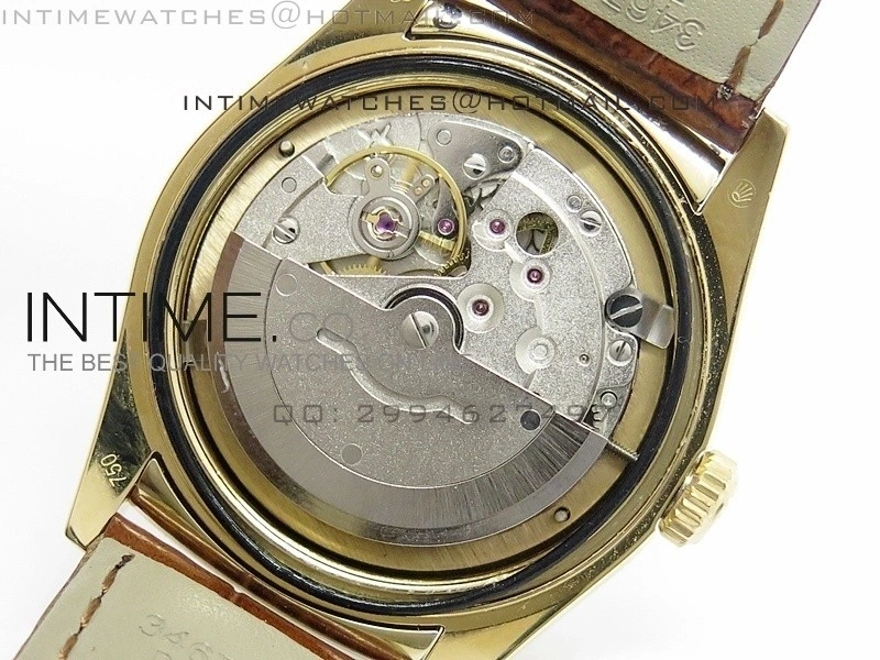 DayDate YG 36mm Gold Dial Diamond Bezel On Leather Strap