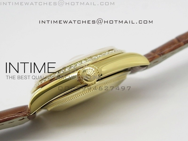 DayDate YG 36mm Silver Dial Diamond Bezel On Leather Strap