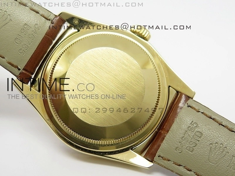 DayDate YG 36mm Silver Dial Diamond Bezel On Leather Strap