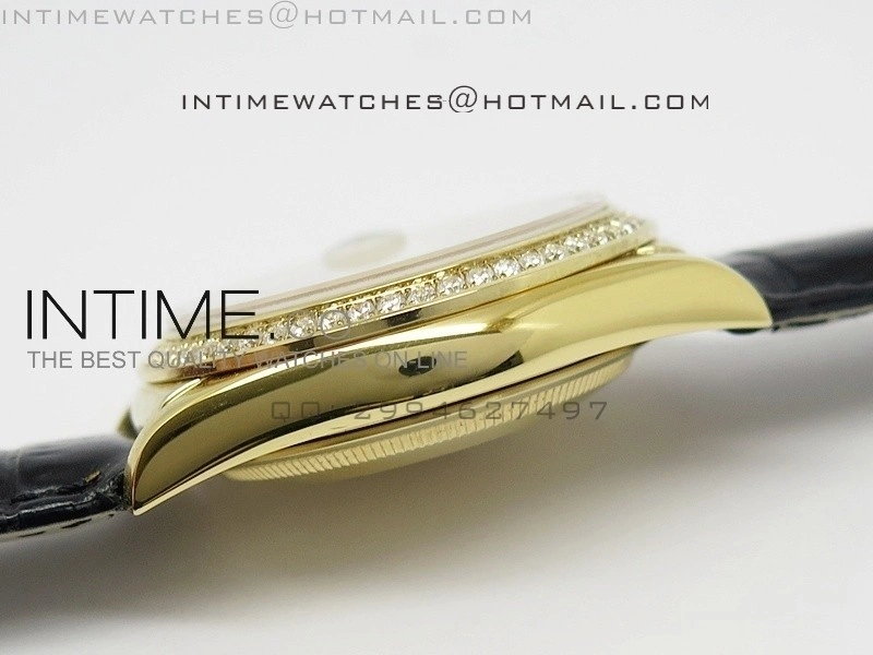 DayDate YG 36mm Slier Gray Dial Diamond Bezel On Leather Strap