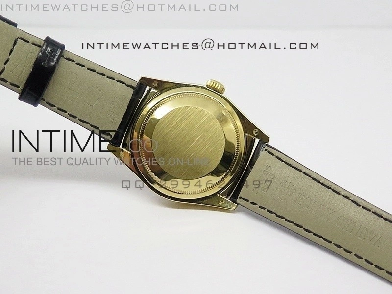 DayDate YG 36mm Slier Gray Dial Diamond Bezel On Leather Strap