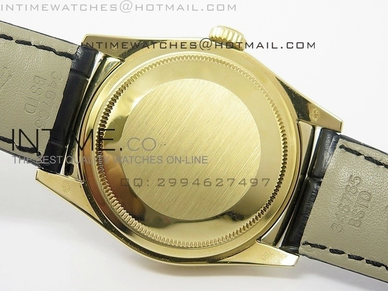 DayDate YG 36mm Slier Gray Dial Diamond Bezel On Leather Strap