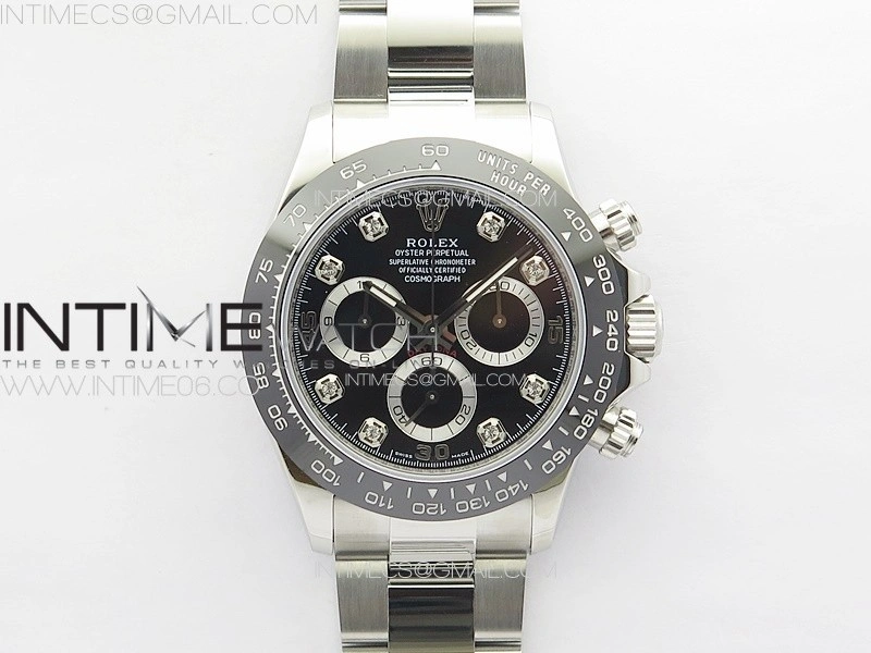 Daytona 116500LN APSF Black Dial Crystals Markers On SS BraceletSlim A7750