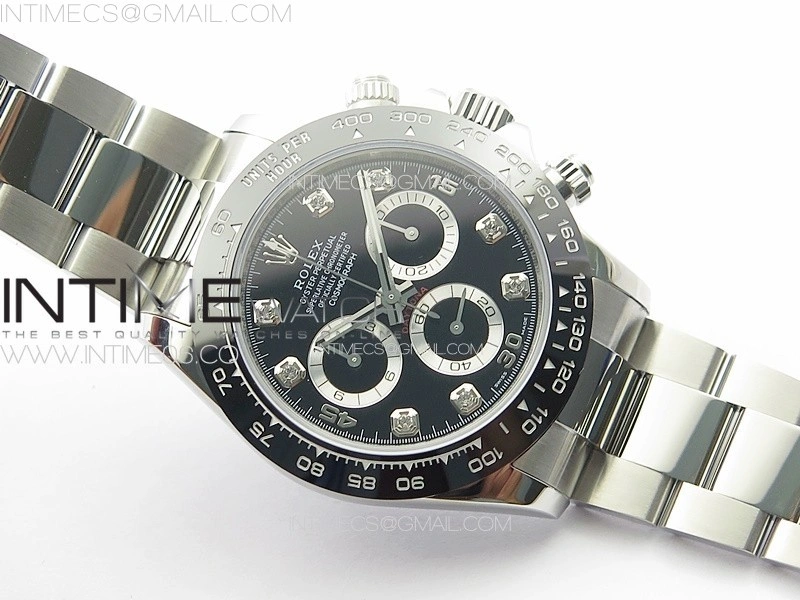 Daytona 116500LN APSF Black Dial Crystals Markers On SS BraceletSlim A7750