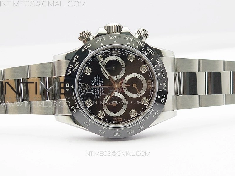 Daytona 116500LN APSF Black Dial Crystals Markers On SS BraceletSlim A7750