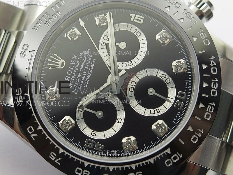 Daytona 116500LN APSF Black Dial Crystals Markers On SS BraceletSlim A7750