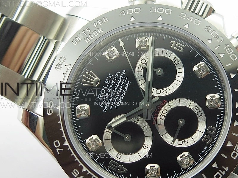 Daytona 116500LN APSF Black Dial Crystals Markers On SS BraceletSlim A7750