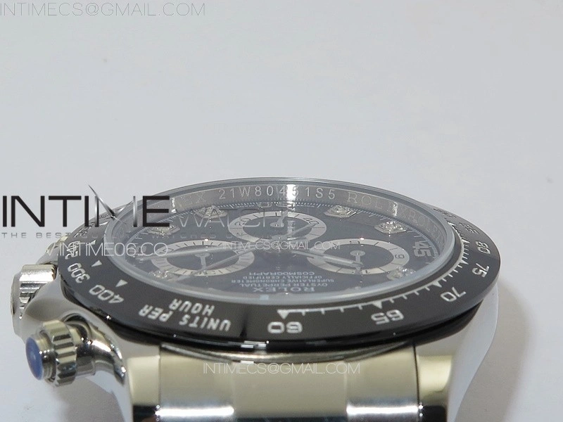 Daytona 116500LN APSF Black Dial Crystals Markers On SS BraceletSlim A7750