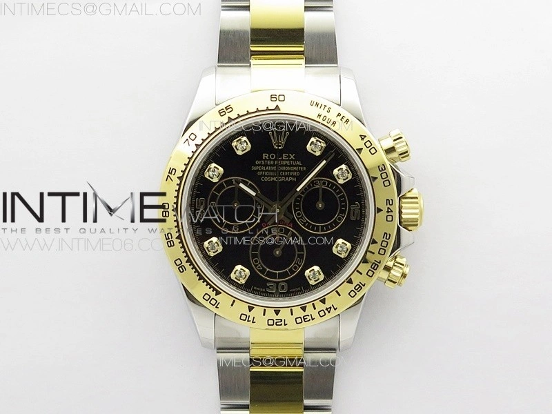 Daytona 116503 YG SS APSF Black Dial Crystals Markers On YG SS Bracelet Slim A7750