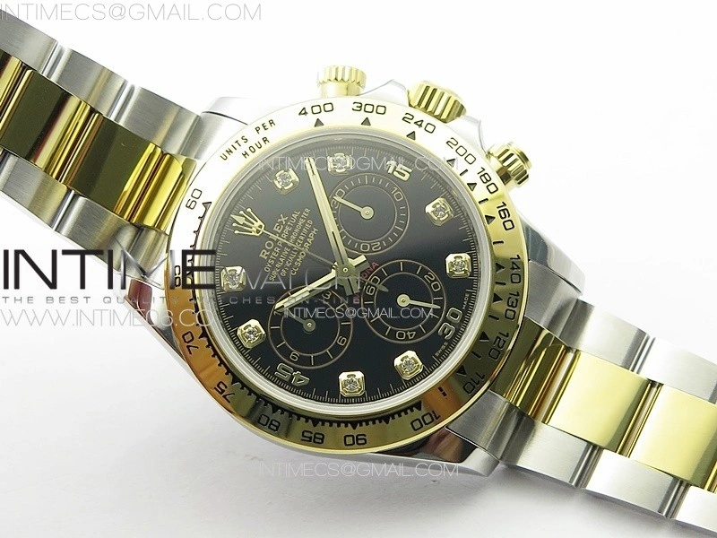 Daytona 116503 YG SS APSF Black Dial Crystals Markers On YG SS Bracelet Slim A7750