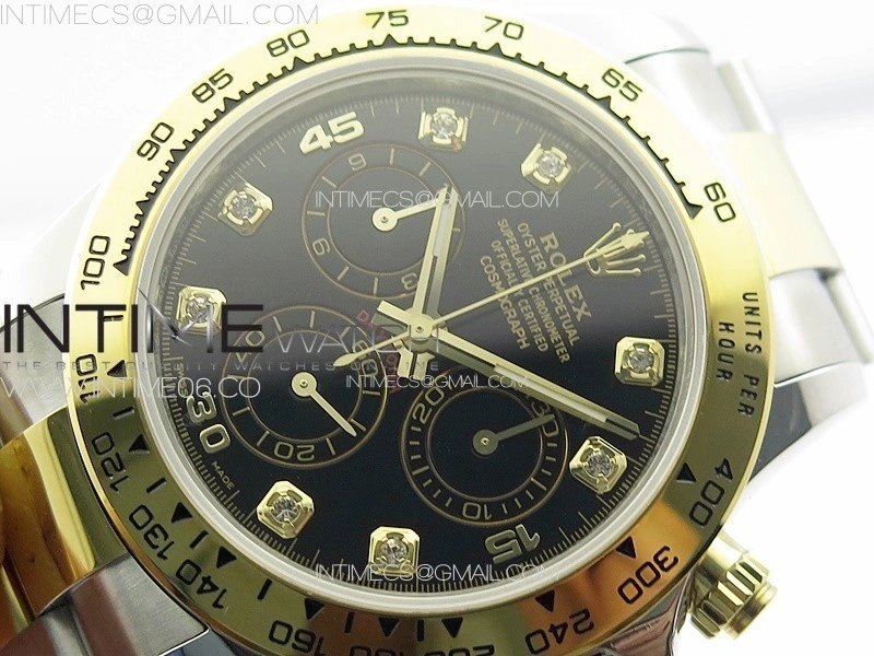 Daytona 116503 YG SS APSF Black Dial Crystals Markers On YG SS Bracelet Slim A7750