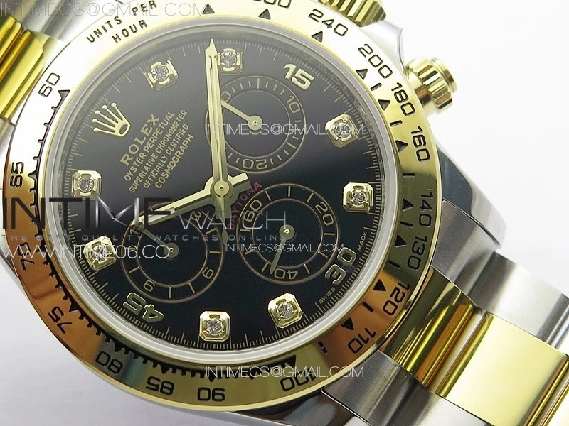 Daytona 116503 YG SS APSF Black Dial Crystals Markers On YG SS Bracelet Slim A7750