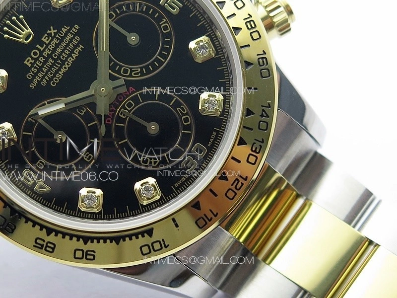 Daytona 116503 YG SS APSF Black Dial Crystals Markers On YG SS Bracelet Slim A7750