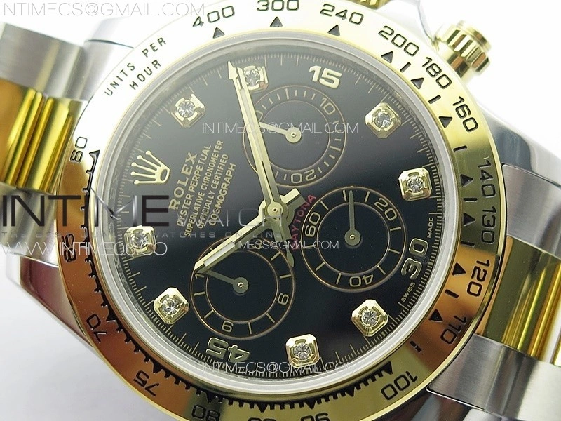 Daytona 116503 YG SS APSF Black Dial Crystals Markers On YG SS Bracelet Slim A7750