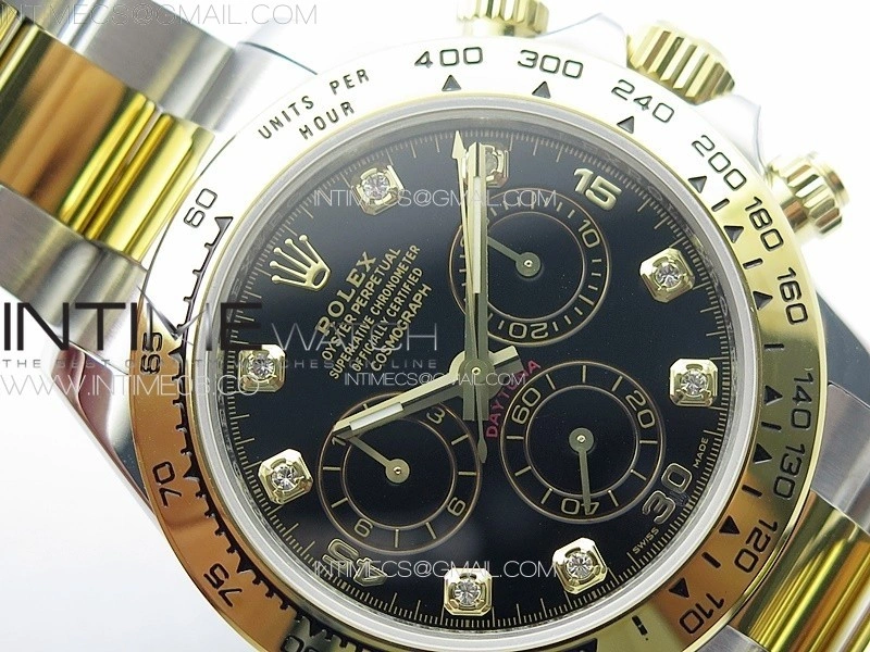 Daytona 116503 YG SS APSF Black Dial Crystals Markers On YG SS Bracelet Slim A7750
