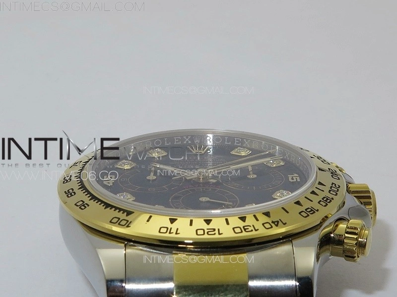 Daytona 116503 YG SS APSF Black Dial Crystals Markers On YG SS Bracelet Slim A7750