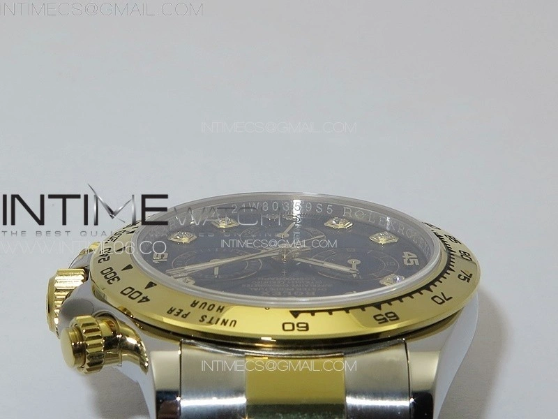 Daytona 116503 YG SS APSF Black Dial Crystals Markers On YG SS Bracelet Slim A7750
