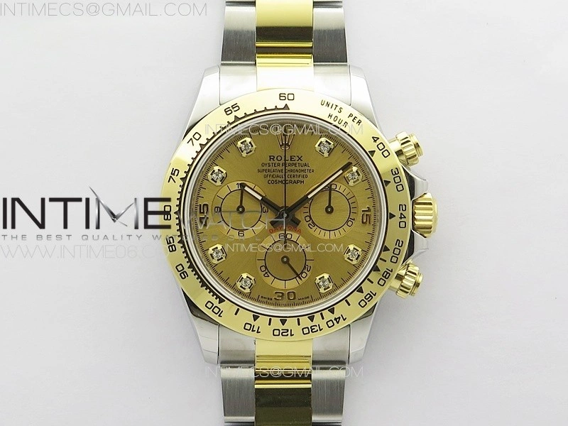 Daytona 116503 YG SS APSF Gold Dial Crystals Markers On YG SS Bracelet Slim A7750