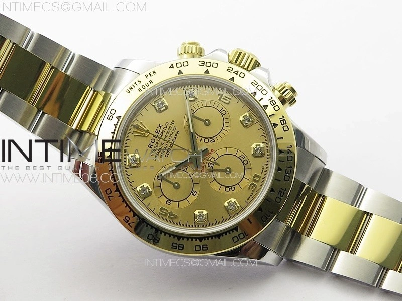Daytona 116503 YG SS APSF Gold Dial Crystals Markers On YG SS Bracelet Slim A7750