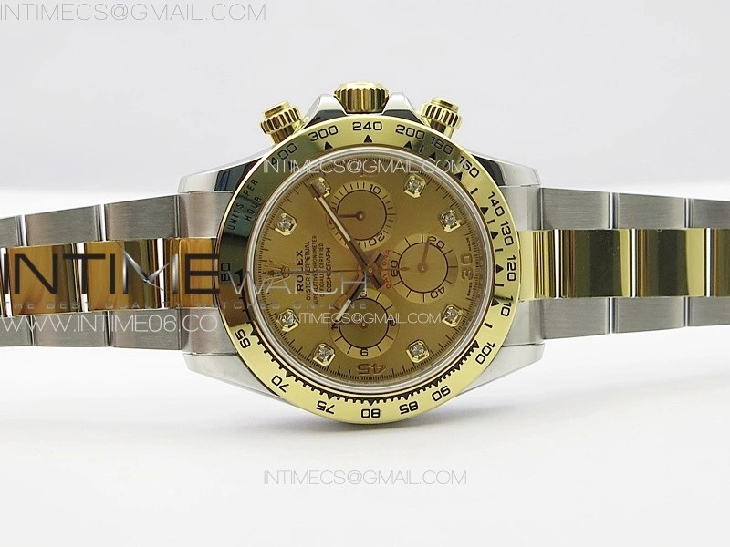 Daytona 116503 YG SS APSF Gold Dial Crystals Markers On YG SS Bracelet Slim A7750