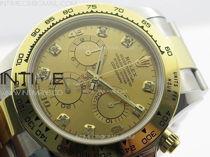Daytona 116503 YG SS APSF Gold Dial Crystals Markers On YG SS Bracelet Slim A7750