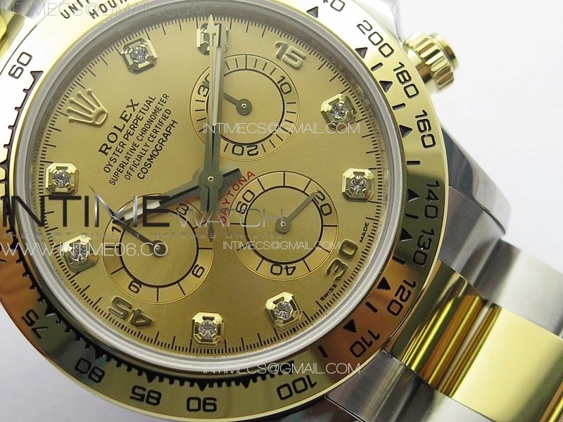 Daytona 116503 YG SS APSF Gold Dial Crystals Markers On YG SS Bracelet Slim A7750