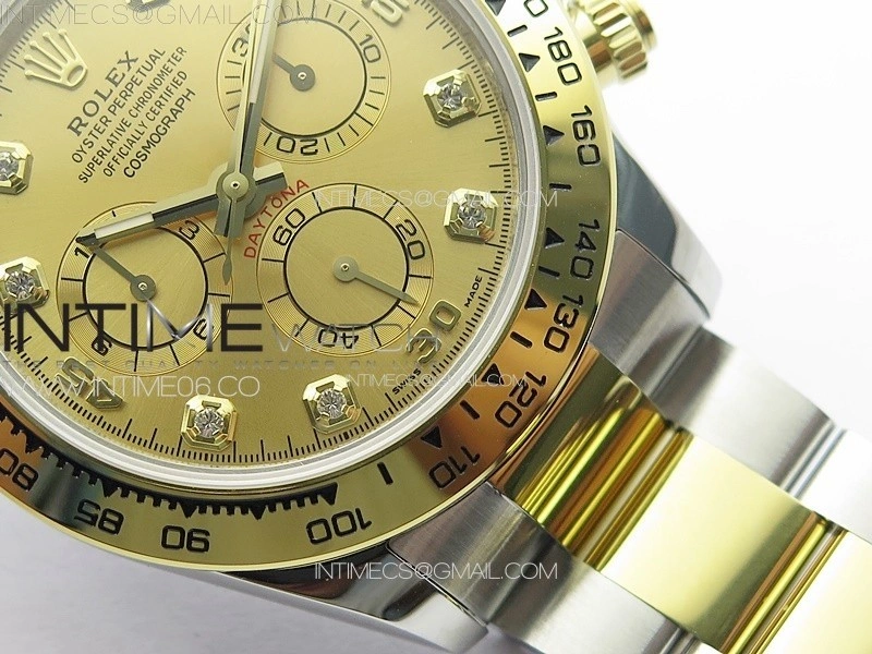 Daytona 116503 YG SS APSF Gold Dial Crystals Markers On YG SS Bracelet Slim A7750