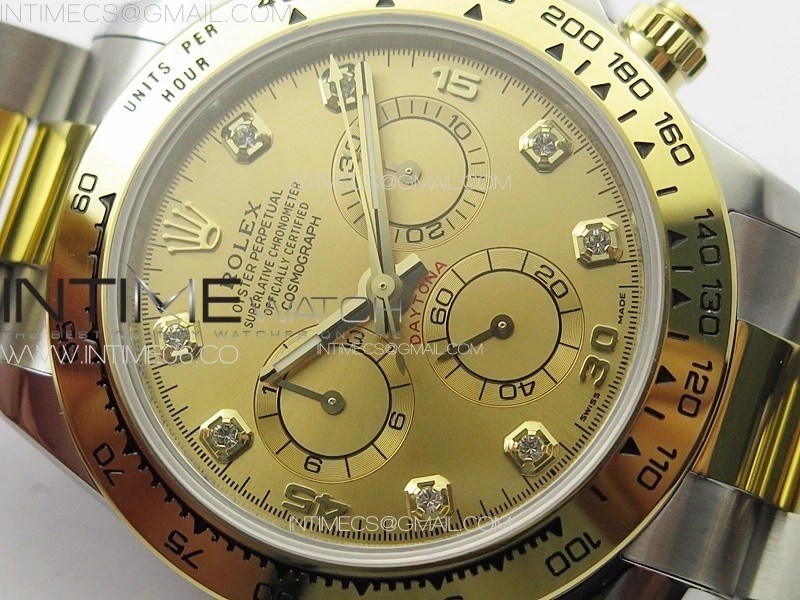 Daytona 116503 YG SS APSF Gold Dial Crystals Markers On YG SS Bracelet Slim A7750