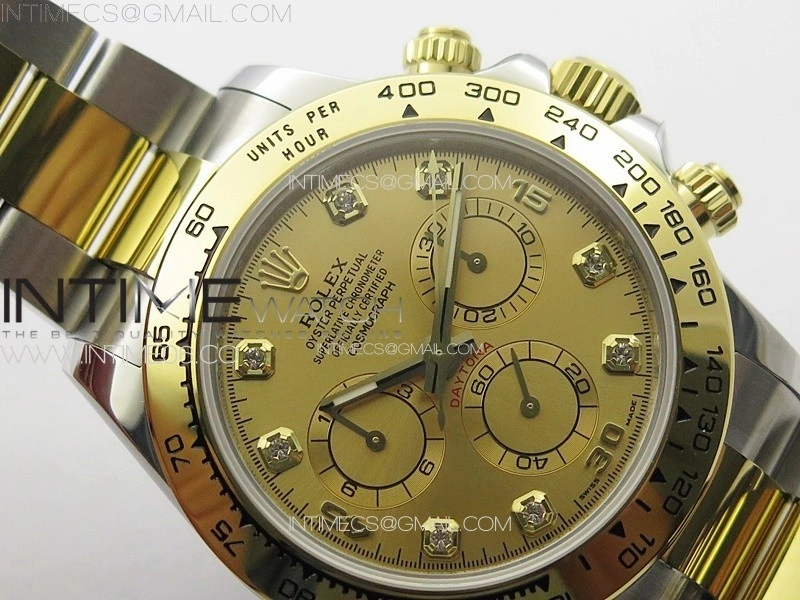 Daytona 116503 YG SS APSF Gold Dial Crystals Markers On YG SS Bracelet Slim A7750