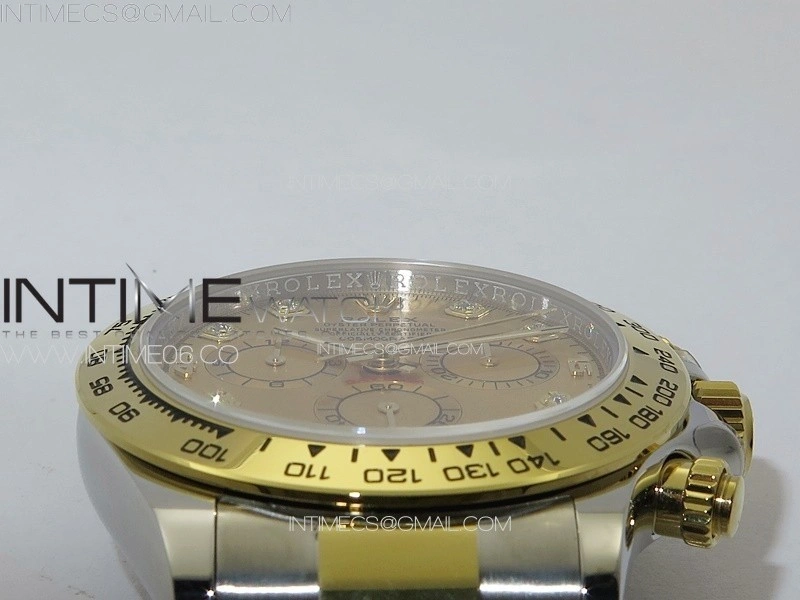 Daytona 116503 YG SS APSF Gold Dial Crystals Markers On YG SS Bracelet Slim A7750