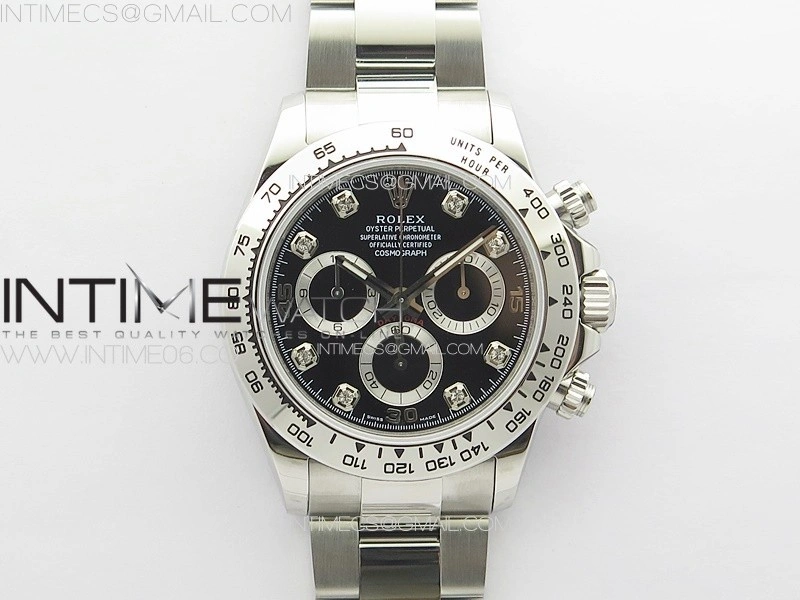 Daytona 116506 APSF Black Dial Crystals Markers On SS Bracelet Slim A7750
