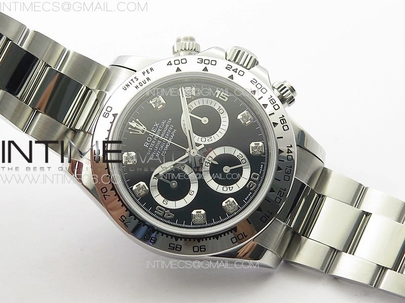 Daytona 116506 APSF Black Dial Crystals Markers On SS Bracelet Slim A7750