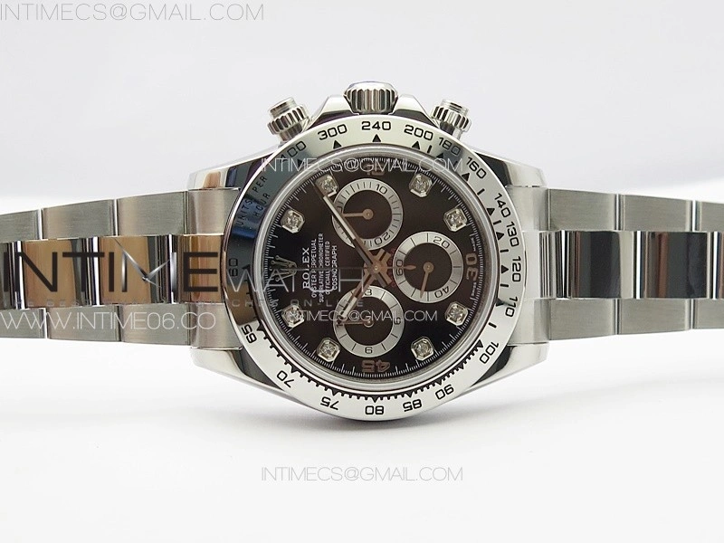 Daytona 116506 APSF Black Dial Crystals Markers On SS Bracelet Slim A7750