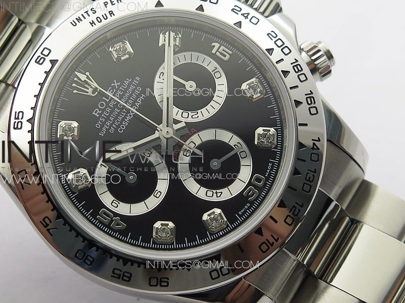 Daytona 116506 APSF Black Dial Crystals Markers On SS Bracelet Slim A7750