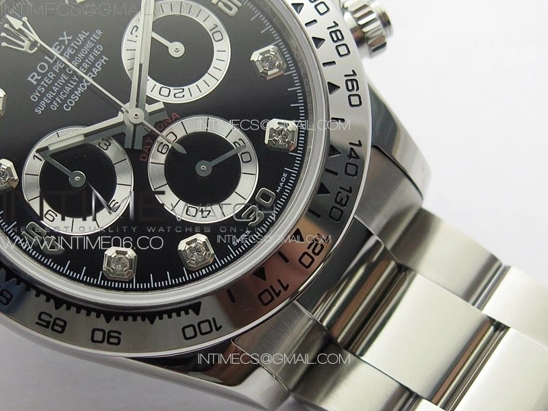 Daytona 116506 APSF Black Dial Crystals Markers On SS Bracelet Slim A7750