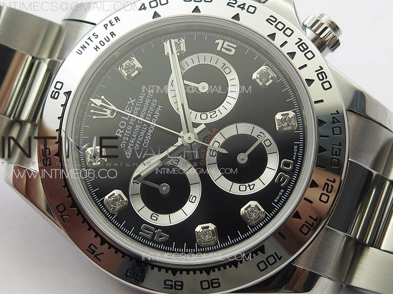 Daytona 116506 APSF Black Dial Crystals Markers On SS Bracelet Slim A7750