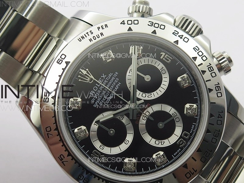 Daytona 116506 APSF Black Dial Crystals Markers On SS Bracelet Slim A7750