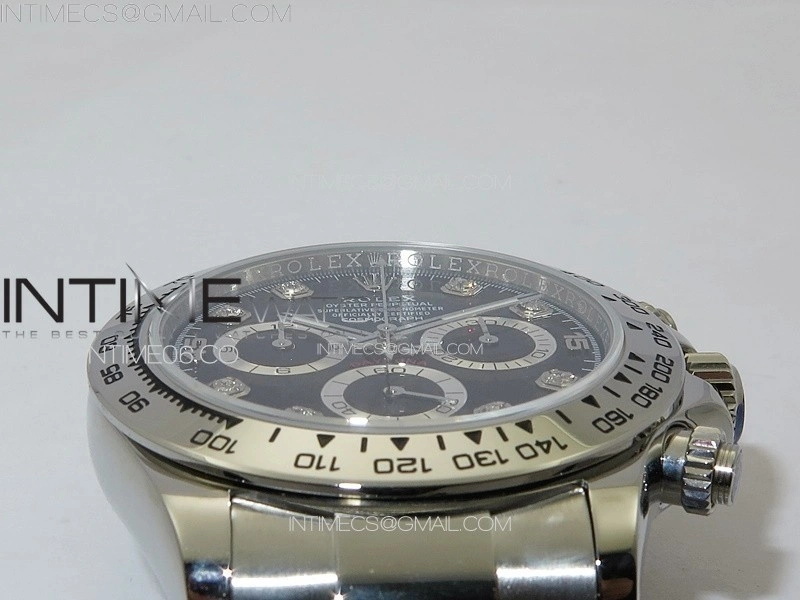 Daytona 116506 APSF Black Dial Crystals Markers On SS Bracelet Slim A7750