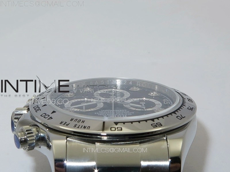 Daytona 116506 APSF Black Dial Crystals Markers On SS Bracelet Slim A7750