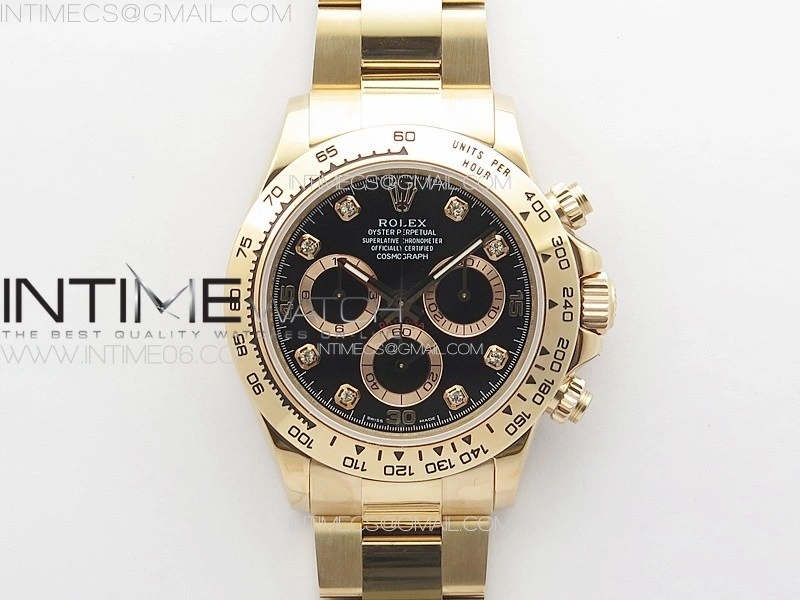 Daytona 116506 RG APSF Black Dial Crytals Markers On RG Bracelet Slim A7750