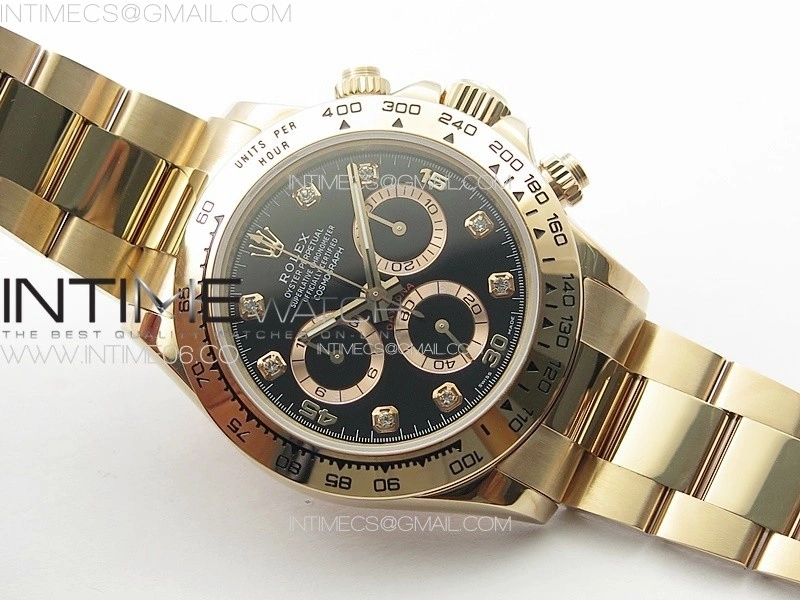 Daytona 116506 RG APSF Black Dial Crytals Markers On RG Bracelet Slim A7750