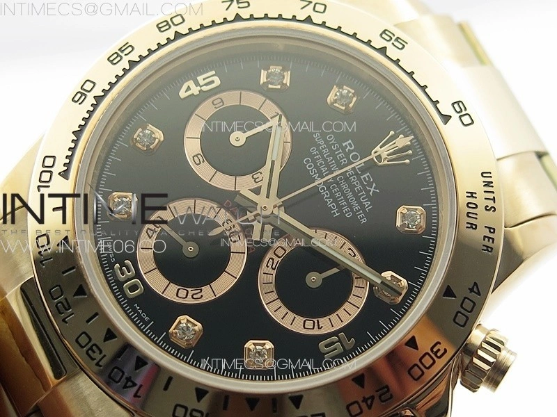 Daytona 116506 RG APSF Black Dial Crytals Markers On RG Bracelet Slim A7750