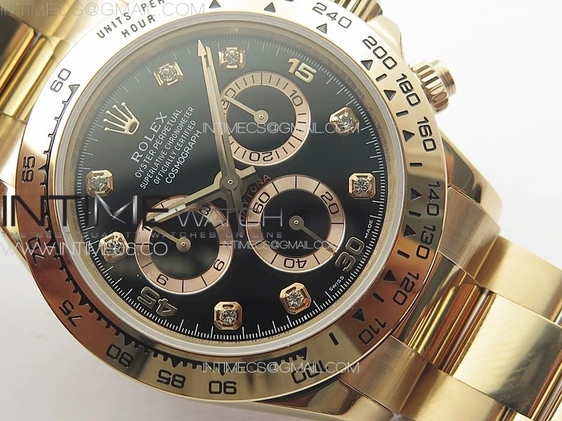 Daytona 116506 RG APSF Black Dial Crytals Markers On RG Bracelet Slim A7750